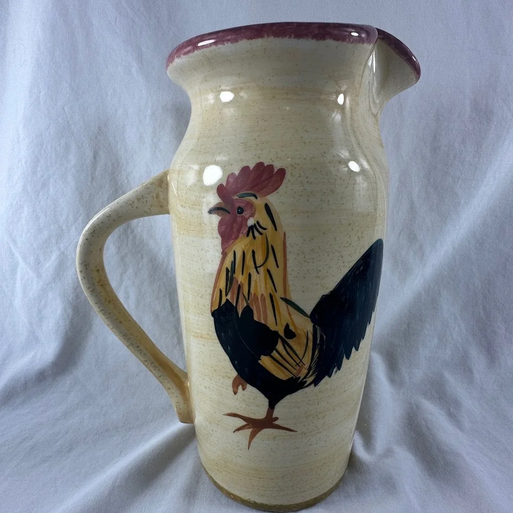 Vintage 1999 Blue Sky Stoneware Rooster Pitcher 9
